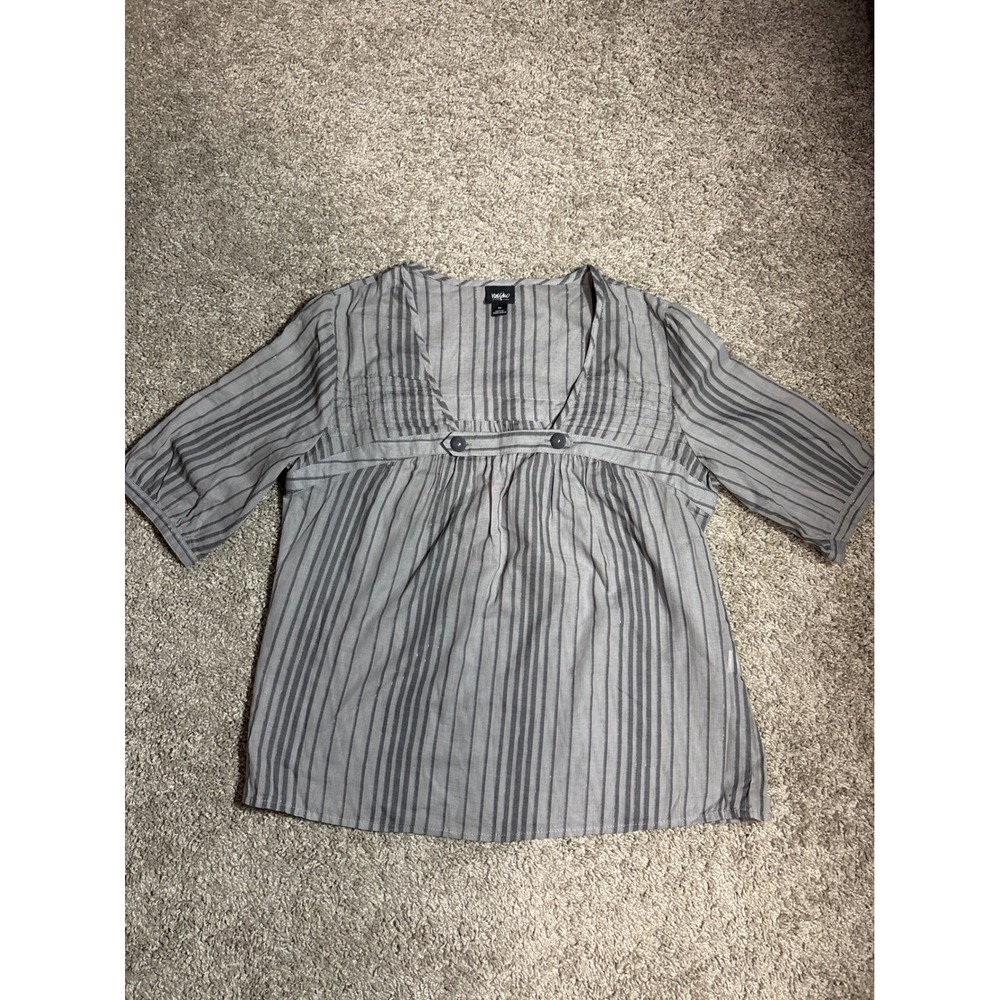 Y2K Mossimo Womens Gray Striped Square Neck Blouse Metallic Thread Size M